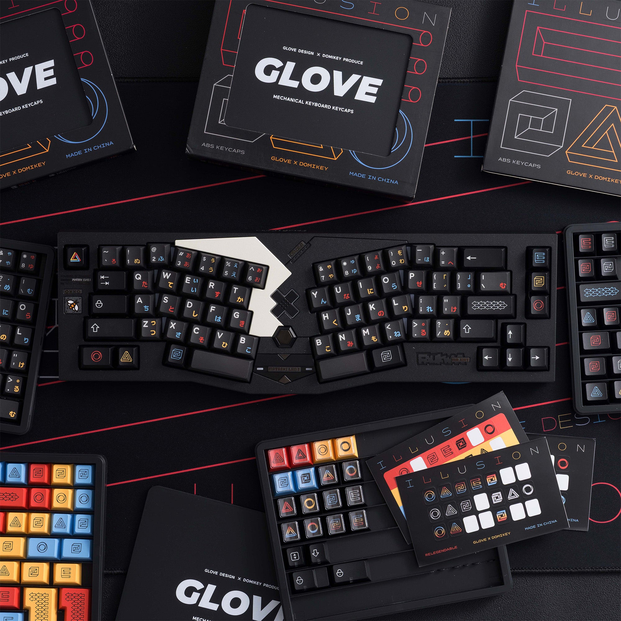 Glove x DMK Illusion ABS keycaps Cherry profile top view with alice layout