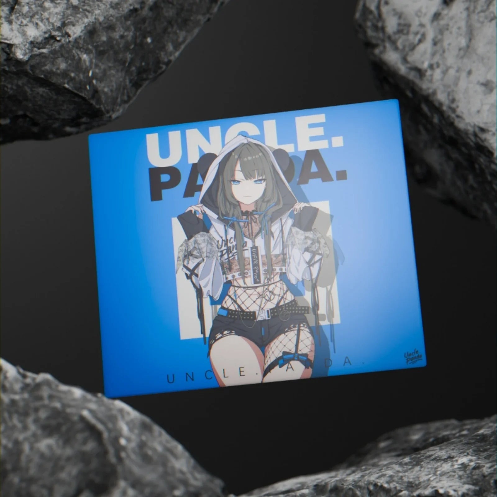 Uncle Panda Blue Glass Mousepad